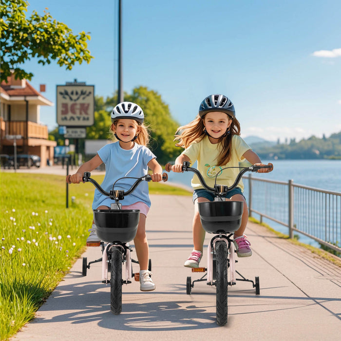 Costway 14\" Kid's Bike With Training Wheels Adjustable Handlebar & Seat Handbrake Pink