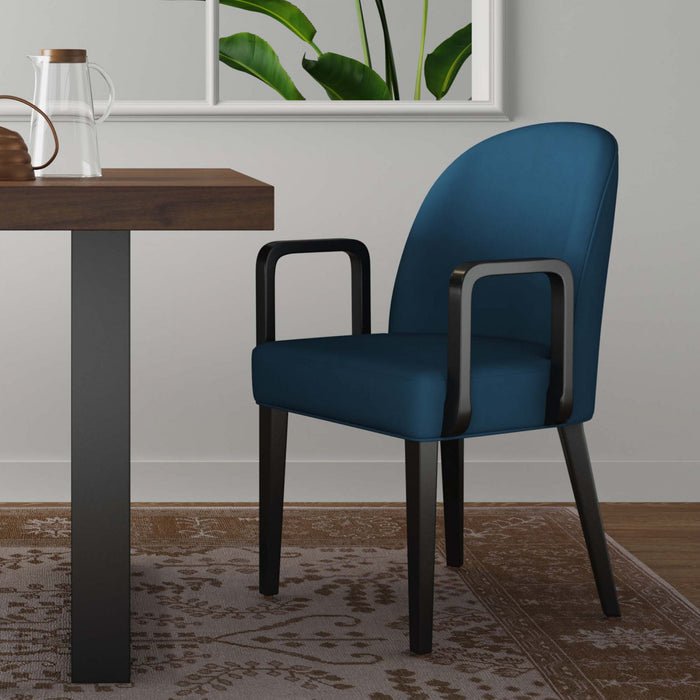 Hillman Modern Wood Upholstered Armchair in Blue Dining Chair