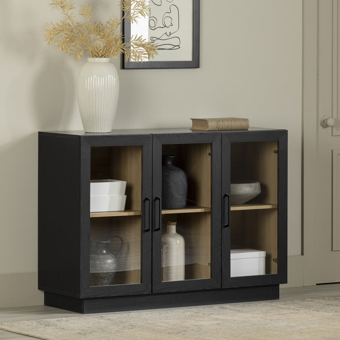 Arum Contemporary 3-Door Dining Room Buffet with doors Black Oak and Natural Ash - South Shore Kitchen Storage