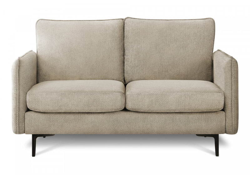 Upholstered Love Seat, 58\" L, Beige Fabric, Black Metal Legs Loveseat