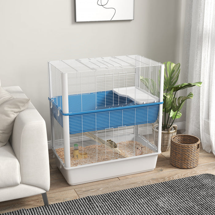 Pawhut Large Hamster Cage With Accessories, Rat Cage Gerbil Habitat With Detachable Bottom, Ramps, Platform, Food Bowl, Water Bottle, 31\" X 18\" X 35\"