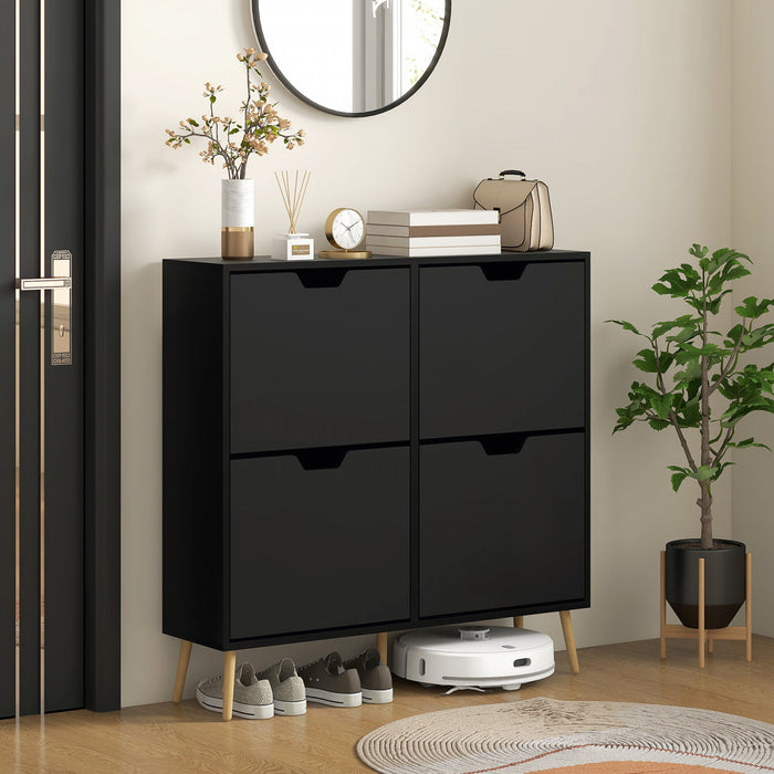 HOMCOM Shoe Cabinet with 4 Flip Drawers and Adjustable Shelves, Black