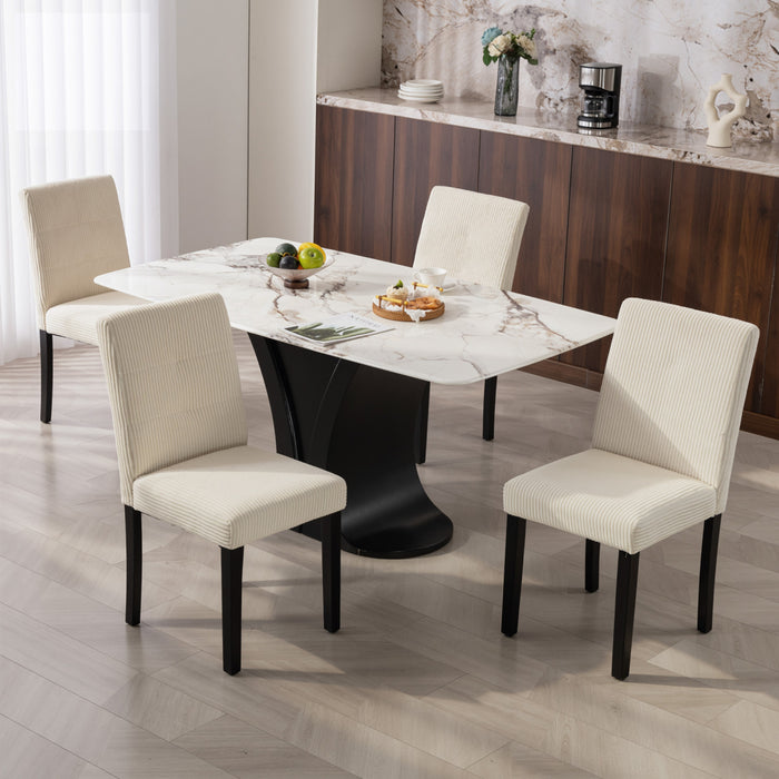 HOMCOM Corduroy Upholstered Dining Chairs, Kitchen Chairs Set of 4, Beige