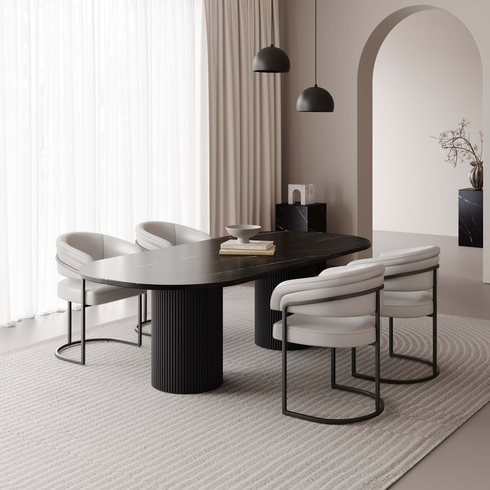 Augusta Modern Metal Vegan Leather Dining Chair in Light Gray - Set of 4