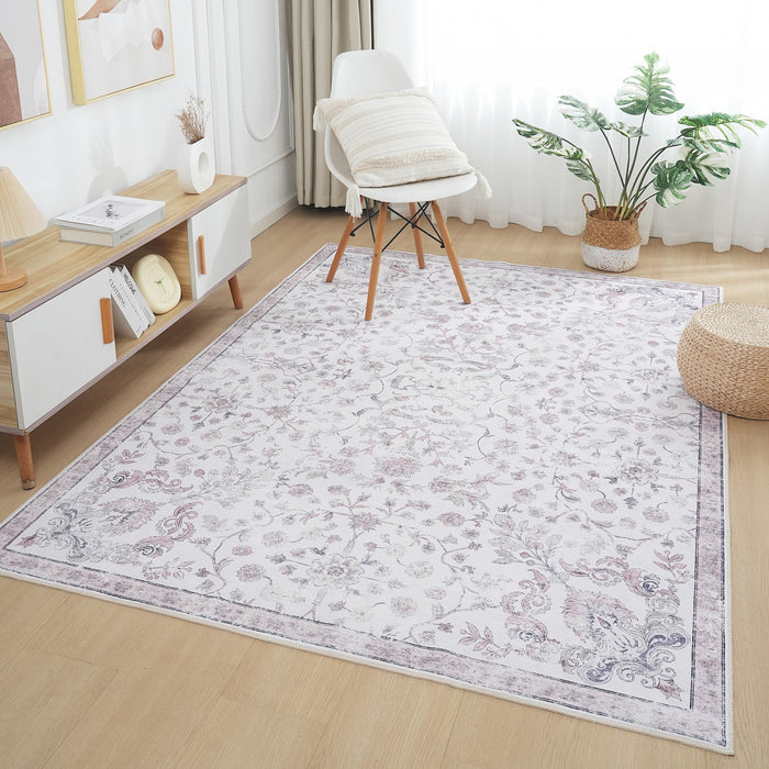 Aqua Primavera Washable Non-slip Low Pile Area Rug 5'x7'