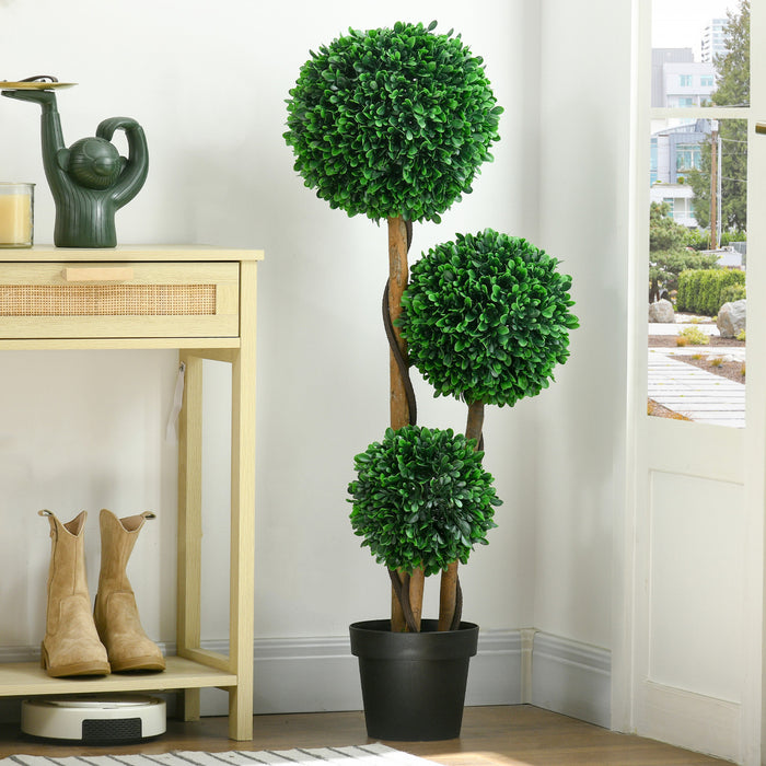 HOMCOM 3.6ft Artificial Tree, Three Ball Boxwood Topiary for Indoor Outdoor