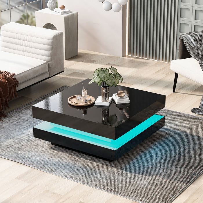Ryan Rotating Coffee Table with LED Lighting and 360° Swivel Top,Black