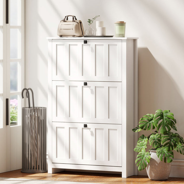 HOMCOM Narrow Shoe Cabinet with 3 Flip Drawers, Shoe Storage Cabinet, White