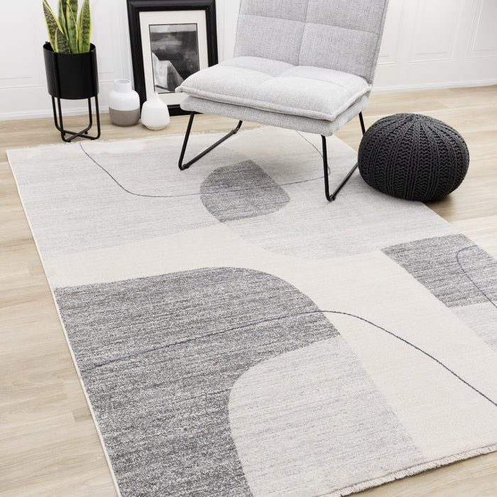 Olivia Grey Black Cream Geometric Rug, 5'3\" x 7'10\" Indoor Area Rug