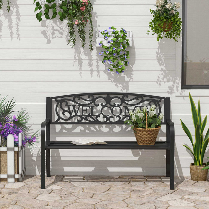 Outsunny 50\" 2-seater Garden Bench, Patio Decorative Chair, Black