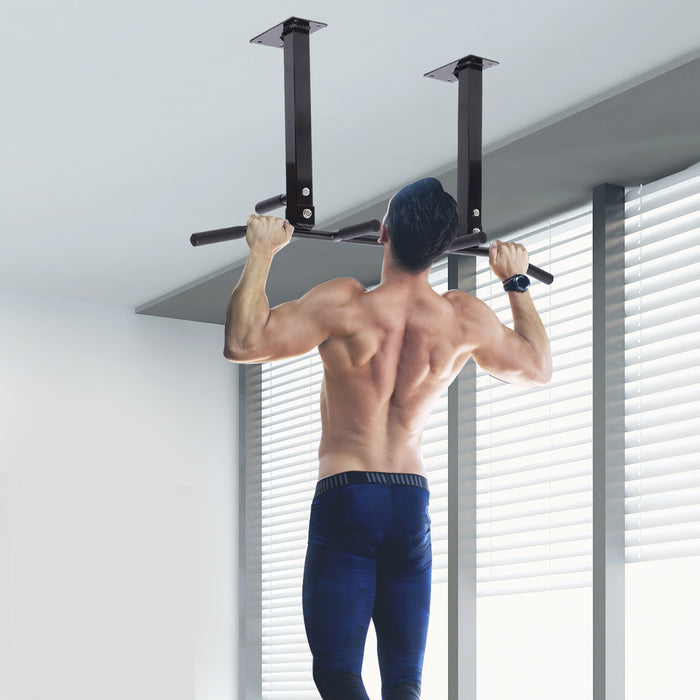Soozier Ceiling Mounted Pull Up Bar Wall Mount Chin Up Bar Upper Body Strength Training Station Home Gym Black