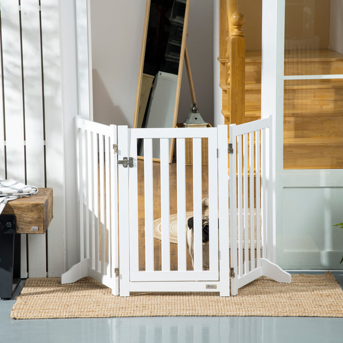 Pawhut Foldable Dog Gate With Door, 3 Panels Freestanding Pet Gate With Support Feet Indoor Playpen For Medium Dogs And Below, White