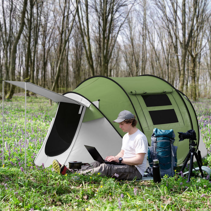 Outsunny Camping Tent With Porch And Carry Bag, 3000mm Waterproof, Green