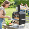 Outsunny Outdoor Pizza Oven with 12" Stone, Peel, Wood Fired 2-Layer Portable Stainless Steel Pizza Maker with Foldable Legs, Handles for Backyard Camping Party Picnic BBQ