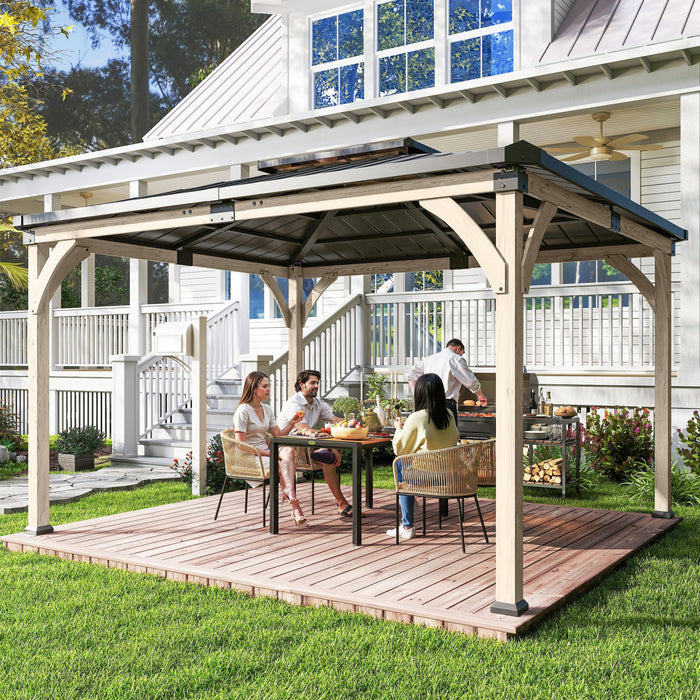 Outsunny 12' x 14' Hardtop Wood Gazebo Canopy, Double Roof Outdoor Gazebo
