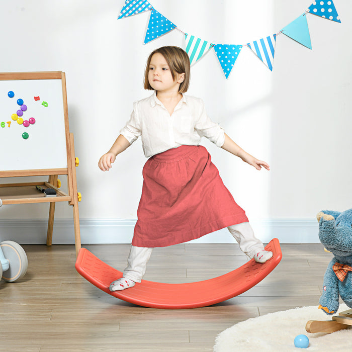 Qaba 32.3\" Balance Board, Wobble Board Kids Curvy Rocker Board, Ended Preschool Learning Montessori Waldorf Toy, Ages For 3-6 Years Old, Red
