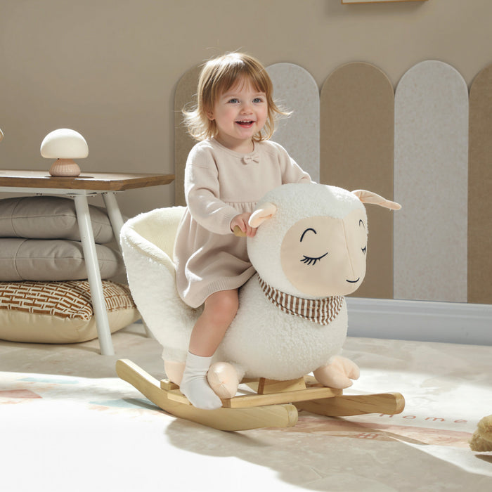 Qaba Baby Rocking Horse, Sheep Rocking Horse with Lullaby Song, Plush Stuffed Ride-on Animal Rocker for Boys and Girls Aged 18-36 Months, White
