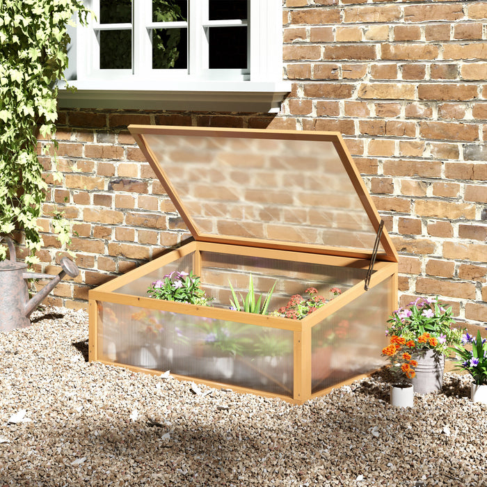 Outsunny Wooden Cold Frame Greenhouse Garden Portable Raised Planter With Openable Top For Indoor, Outdoor, Flowers, Vegetables, Plants, 35.5\"x23.5\"x15.75\", Light Brown