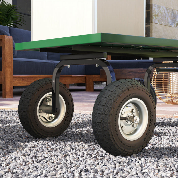 Outsunny Set of 2 Pneumatic Dolly Wheels, 10\" Wheels for Cart with 3.5\" Axle Bore Hole Bearings, for Barn Carts, Hose Carts, Garden Carts, Sack Trucks, Black