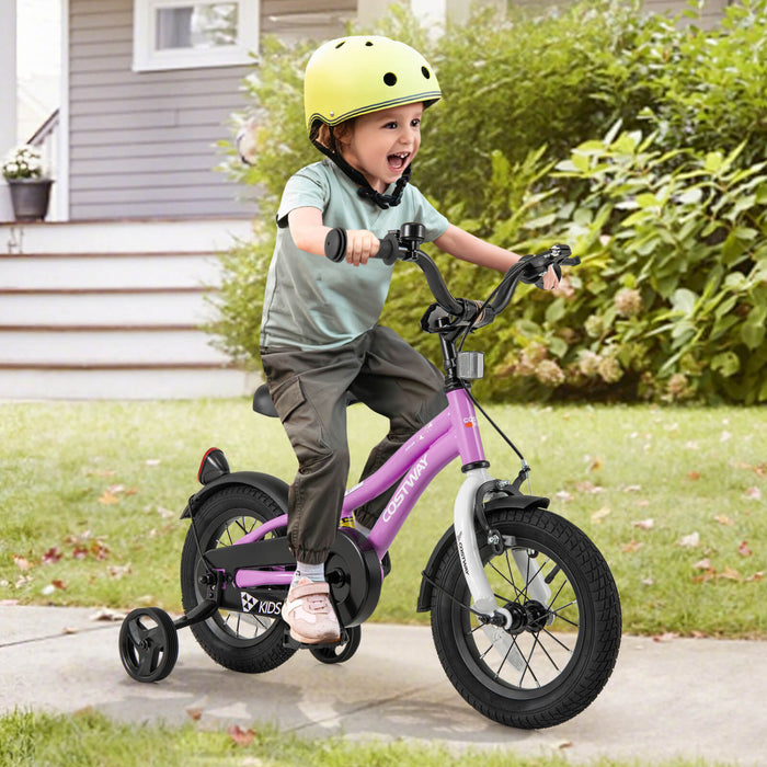 Costway 12\" Kids Bike For 3-4 Years Old Boys & Girls With Adjustable Seat Handbrake Reflectors Purple