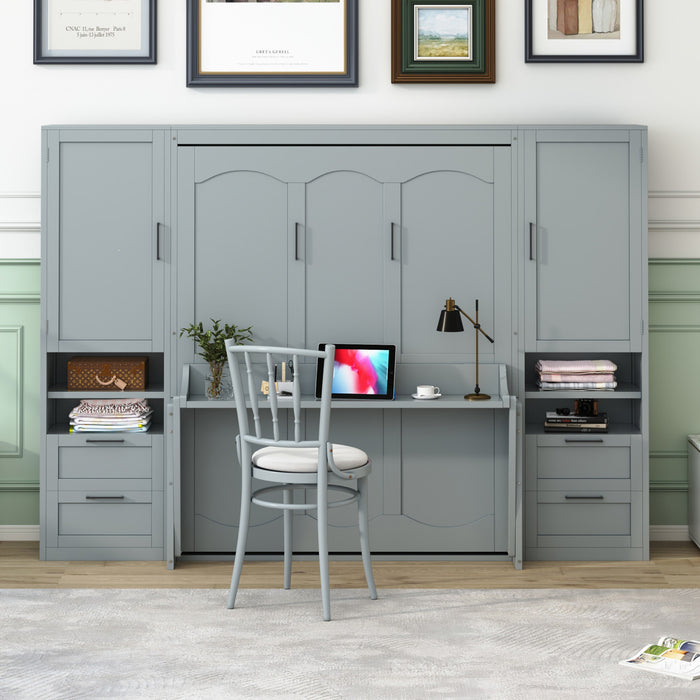 Joyce Closet Queen Murphy Bed With Drawers And Shelves - Grey