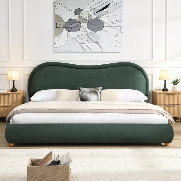 Olivia Upholstered Platform Bed Frame with Curved Headboard,King Size,Green King Bed