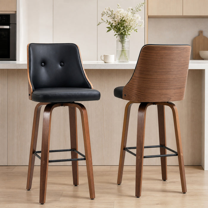 HOMCOM Bar Height Bar Stools Set of 2 PU Leather Swivel Barstools