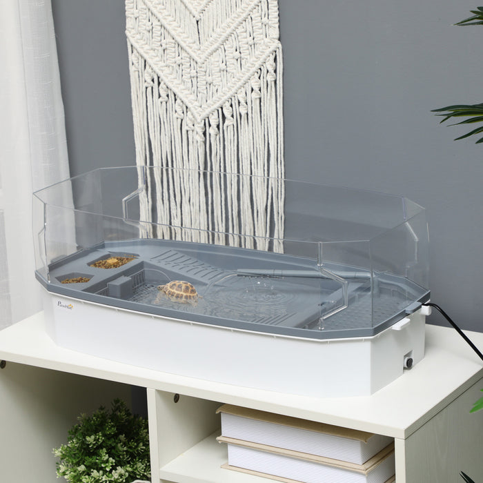 PawHut Turtle Tank, Turtle Aquarium with Basking Platform, Water Pump, Filter Layer Design, Full View Reptile Habitat, Easy to Clean and Change Water, Multi Functional Area