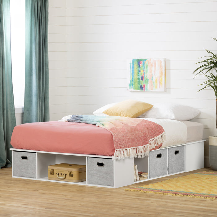 Flexible Storage Platform Bed With Baskets - Pure White 