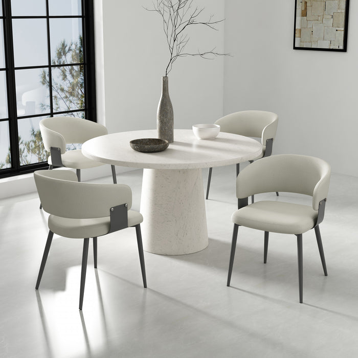 Luce Modern Textured Vegan Leather Metal Dining Chair in Oatmeal - Set of 4