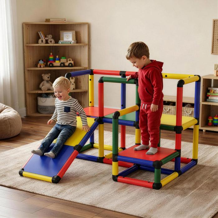 Qaba Kids Climbing Structure, Toddler Climbing Toys with Slide and Platform, Play Gym for Ages 1-6 Years, Outdoor & Indoor, Mixed Colour