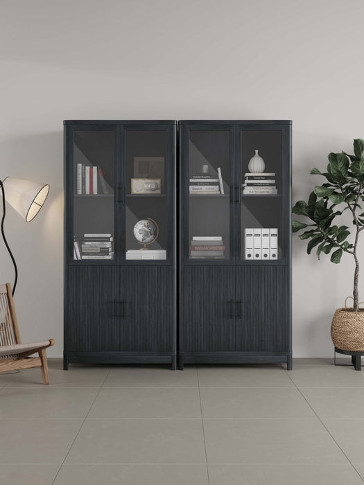 Jodie Mid-Century Modern 31\" Bookcase Cabinet in Charcoal Gray (6-Shelf) - Set of 2