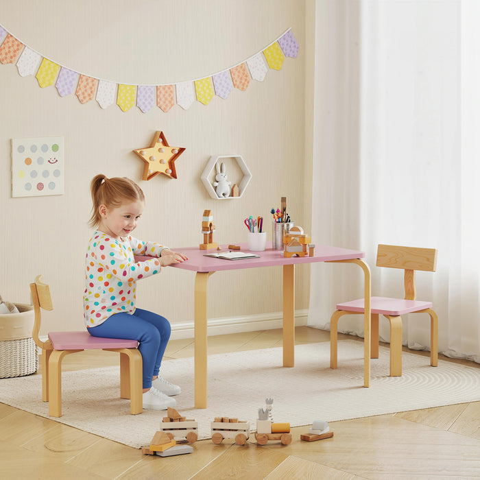 Qaba Kids Table and 2 Chair Set, Toddler Table and Chairs, Children Multi-Activity Furniture Set for Playing, Learning, Eating, Craft, Gift for Boys Girls, Pink