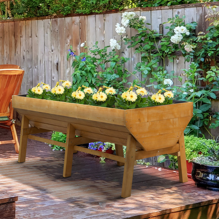 Outsunny 71'' X 32' X 28'' Wooden Raised Garden Bed, Planter Box With Non-woven Fabric, Free Standing Planting Container, Natural