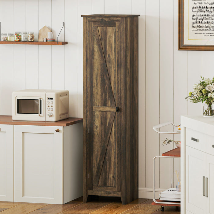 HOMCOM 67\" Kitchen Pantry, Storage Cabinet with Barn Door, Brown
