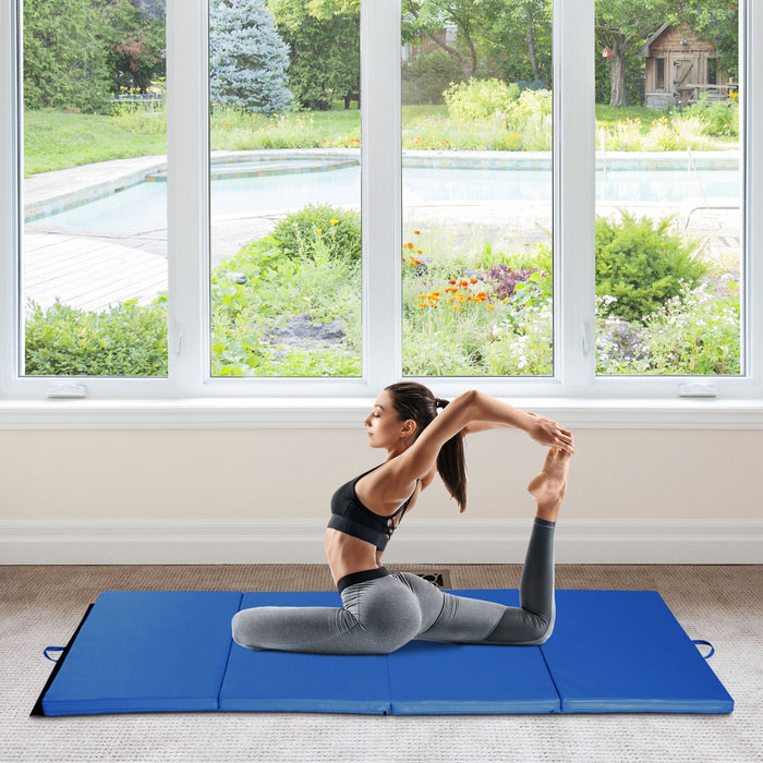 Soozier 4ft X 8ft X 2inch Tri-fold Gymnastics Tumbling Mat Exercise Mat With Carrying Handles For Mma, Martial Arts, Stretching, Core Workouts, Dark Blue