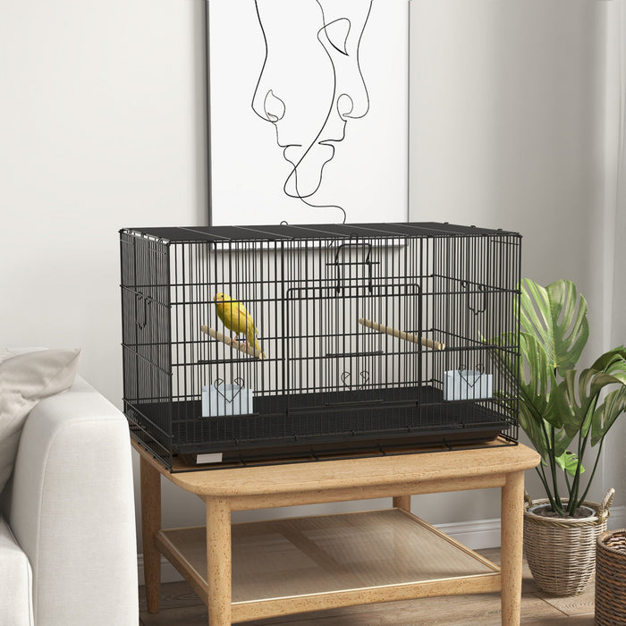 Pawhut 17.7\" Birdcage For Canaries, Lovebirds Finches, Budgie Cage With Removable Tray, Bottom Mesh Panel, Wooden Perches, Food Containers