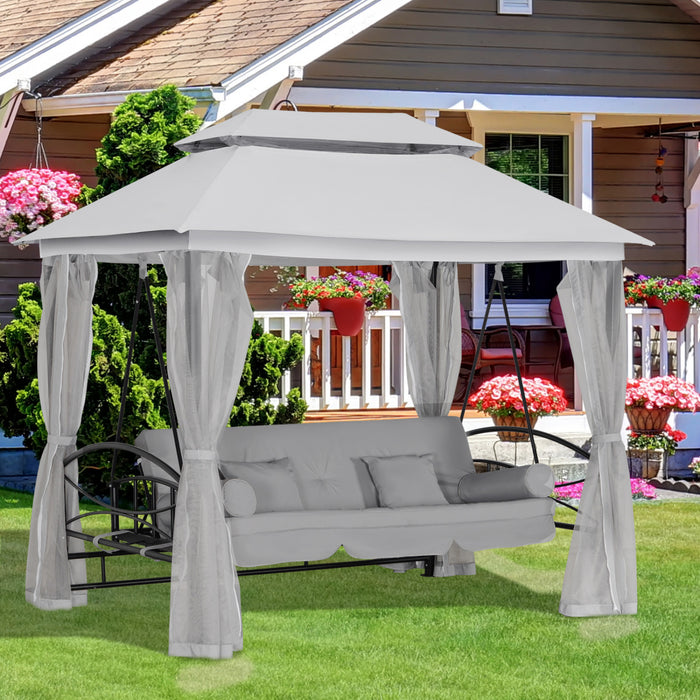 Outsunny 3 Person Outdoor Patio Daybed With Mesh Mosquito, Grey