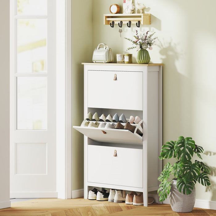 HOMCOM Shoe Cabinet with 3 Flip Drawers, Narrow Shoe Storage Cabinet, White