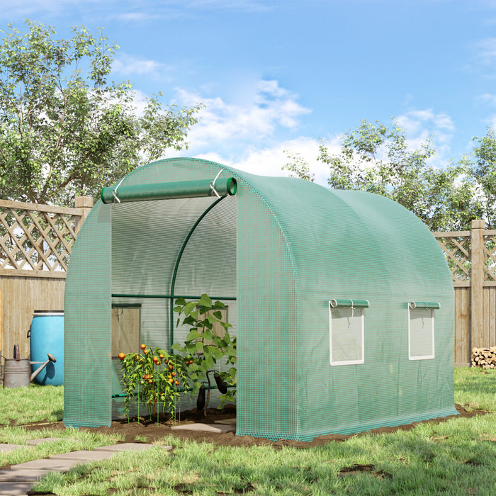 Outsunny 8'x6.6'x6.6' Heavy Duty Walk-in Greenhouse Garden Tunnel Hot House Outdoor Flower Vegetable Growth Warm House Roll Up Door, Windows, Steel