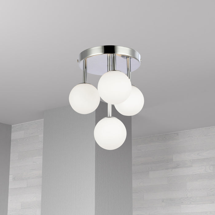Dainolite Megallan 4 Light Flush Mount Polished Chrome Opal White Glass Lamp