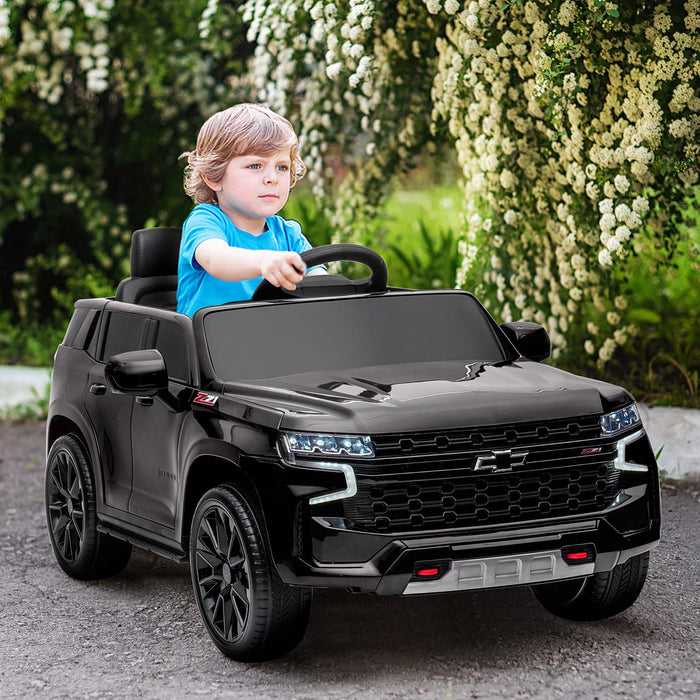 Aosom 12v Licensed Chevrolet Tahoe Ride On Car, Kids Powered Ride-On Car With Remote Control, 3 Speeds, Spring Suspension, Led Light, Horn, Music, Electric Kids Car For 3-6 Years Old, Black