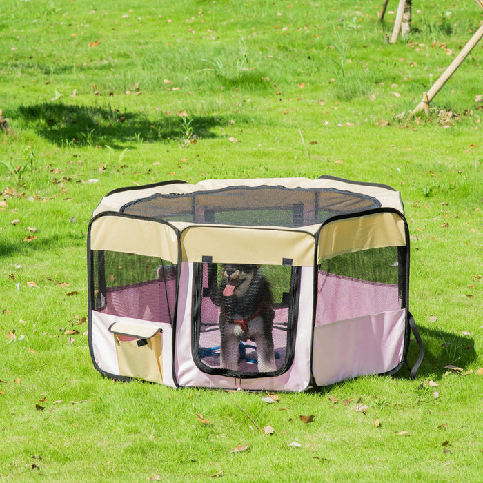 Pawhut 49-inch Large Exercise Puppy Pet Playpen Portable Dog Cat Pet Play Pen Pet Cage Tent Kennel Crate Pink Carry Bag Included