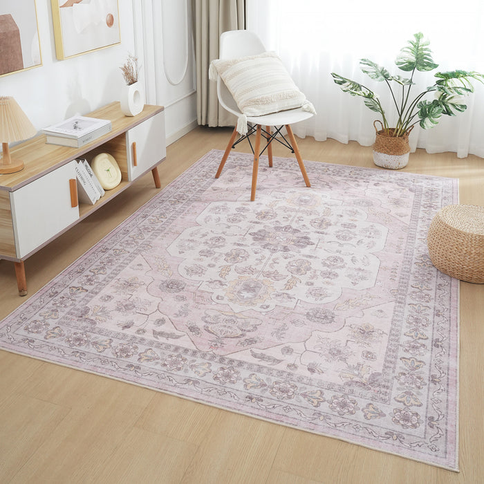 Aqua Pink Washable Non-slip Low Pile Area Rug 8'x10'
