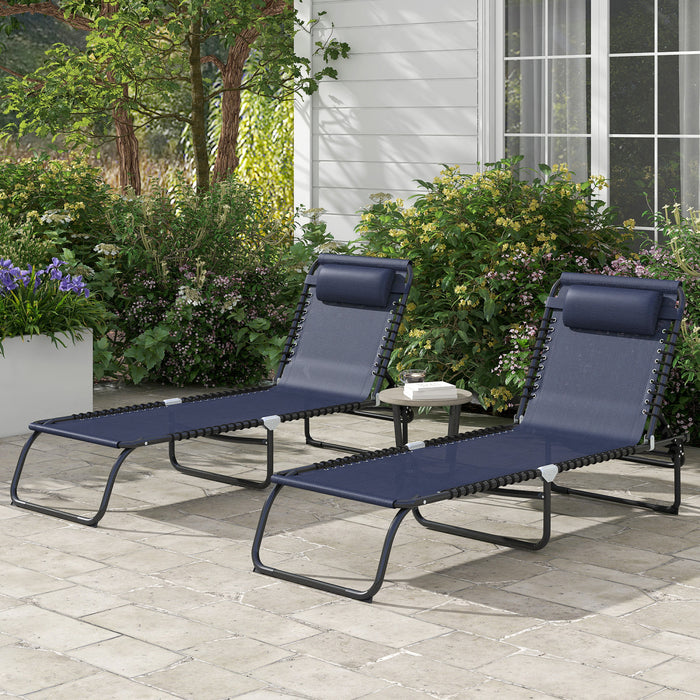 Outsunny 2 Pcs Folding Lounge Chair, Chaise Lounge With Headrest Dark Blue