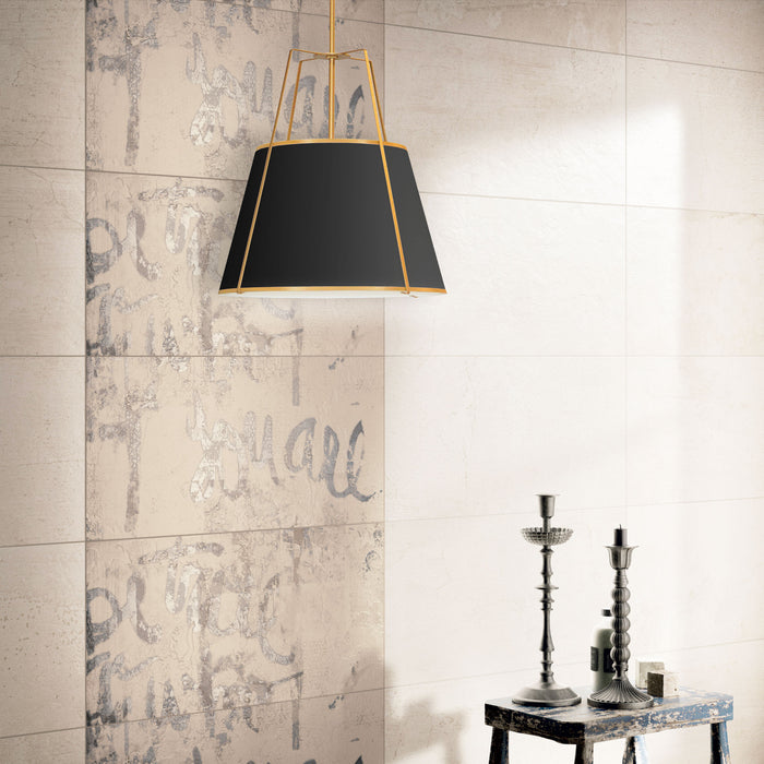 Dainolite Trapezoid 3 Light Pendant Trapezoid Gold/Black Shade White Fabric Diffuser Lamp
