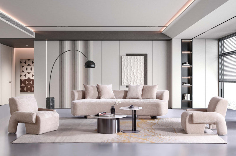 Verandah Mid-Century Modern 3-Piece Sofa Set in Beige