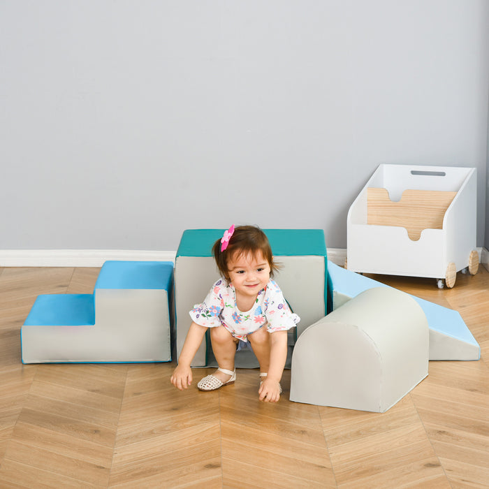 Qaba Foam Play Set For Toddlers And Children, Easy-to-clean 4 Piece Soft & Safe Kids Climbing Set For Crawling Or Sliding, Multicolor