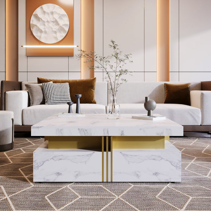 Marcia 33.5\" Square Engineered Wood Coffee Table With Storage Drawers, White