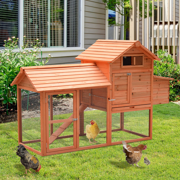 Pawhut 82\" Deluxe Wooden Chicken Coop Poultry Habitats Large Rabbit Hutch Hen House Outdoor Cage With Ventilation Window,run And Nesting Box